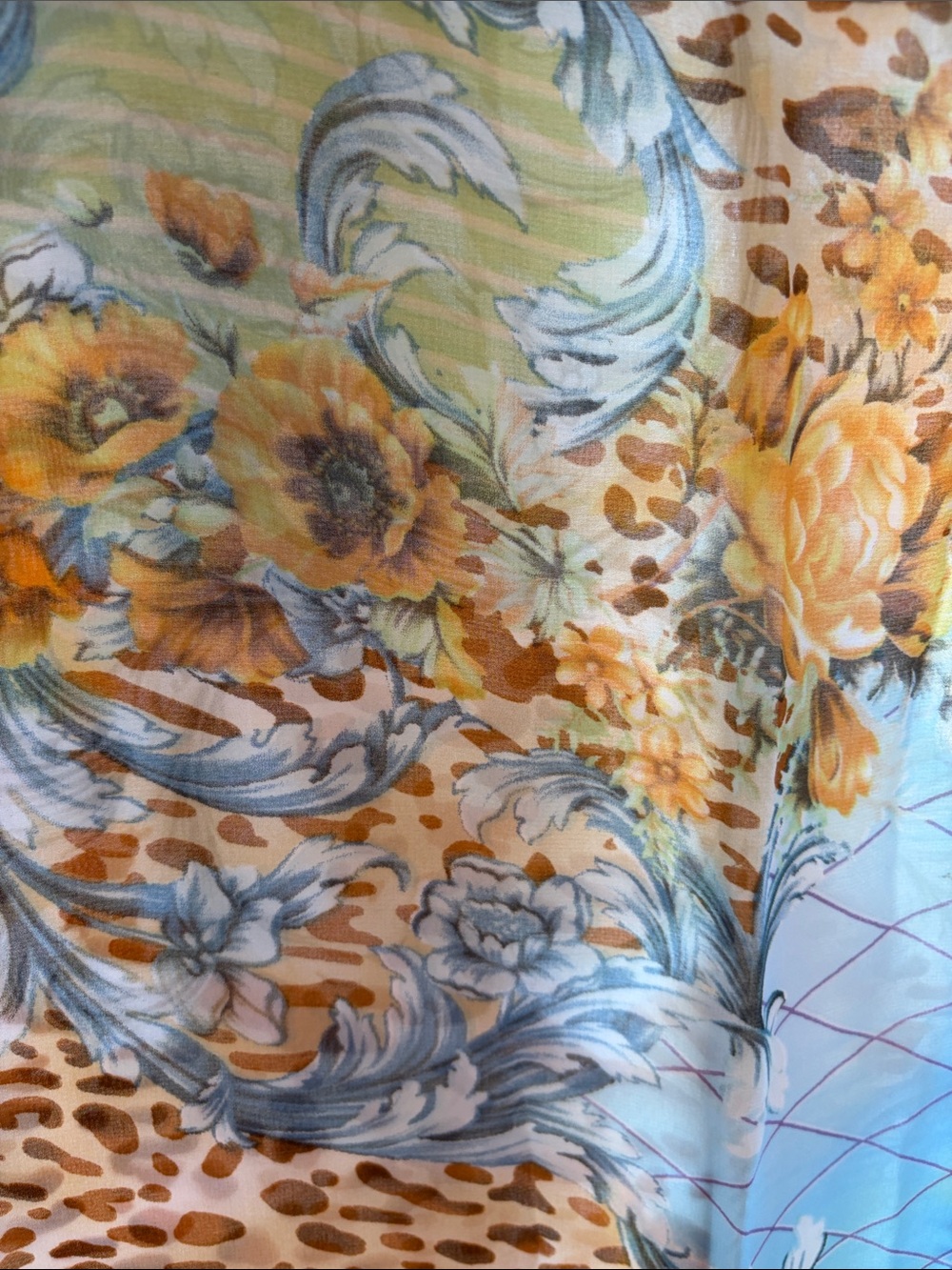 Mario Serrani Sheer Floral & Abstract Print Blouse in Yellow and Blue - Picture 4 of 6